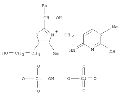Molecular Structure of 171779-35-4 (Thiazolium,3-[(1,4-dihydro-4-imino-1,2-dimethyl-5-pyrimidinyl)methyl]-5-(2-hydroxyethyl)-2-(hydroxyphenylmethyl)-4-methyl-, perchlorate (salt),monoperchlorate (salt))